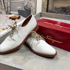 Salvatore Ferragamo Women’s  White Leather Oxfords